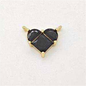 Copper Heart Pendant Pave Black Zirconia 2loops Gold Plated, approx 10mm