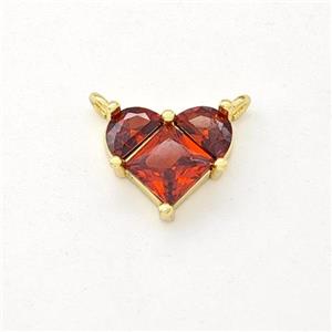 Copper Heart Pendant Pave Red Zirconia 2loops Gold Plated, approx 10mm