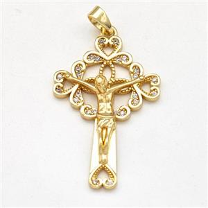 Jesus Crucifix Cross Charms Copper Pendant Pave Zirconia Gold Plated, approx 20-30mm