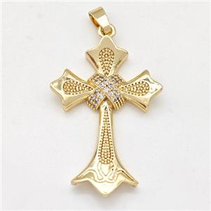 Copper Cross Pendant Pave Zirconia Gold Plated, approx 20-30mm