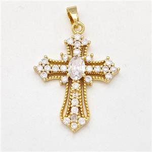 Copper Cross Pendant Pave Zirconia Gold Plated, approx 20-25mm