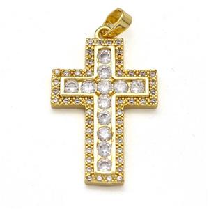 Copper Cross Pendant Pave Zirconia Gold Plated, approx 18-25mm