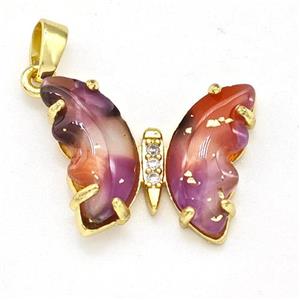 Purple Acrylic Butterfly Pendant Copper Gold Plated, approx 15-20mm