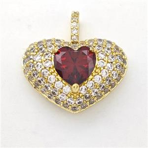 Copper Heart Pendant Micro Pave Zirconia Gold Plated, approx 8mm, 15-21mm