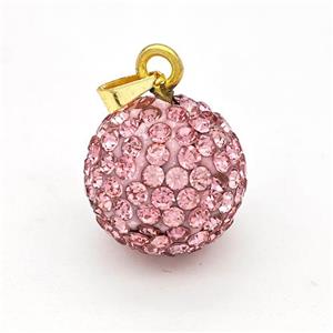 Clay Round Pendant Micro Pave Pink Rhinestone, approx 16mm