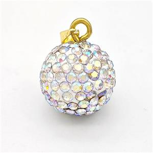 Clay Round Pendant Micro Pave Rhinestone AB-Color, approx 16mm