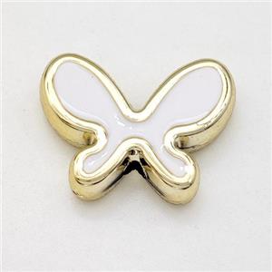 Resin Butterfly Beads White Enamel Gold Plated, approx 15-20mm