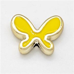 Resin Butterfly Beads Yellow Enamel Gold Plated, approx 15-20mm