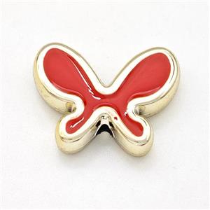 Resin Butterfly Beads Red Enamel Gold Plated, approx 15-20mm