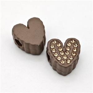 Chocolate Resin Heart Beads Micro Pave Rhinestone Large Hole, approx 14mm, 3mm hole