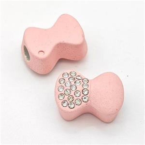 Pink Resin Bow Beads Micro Pave Rhinestone Large Hole, approx 13-18mm, 3mm hole