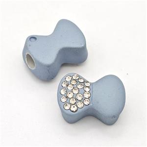 Bluegray Resin Bow Beads Micro Pave Rhinestone Large Hole, approx 13-18mm, 3mm hole