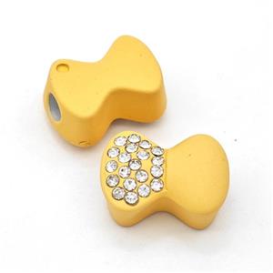 Gold Resin Bow Beads Micro Pave Rhinestone Large Hole, approx 13-18mm, 3mm hole