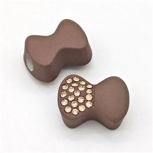 Chocolate Resin Bow Beads Micro Pave Rhinestone Large Hole, approx 13-18mm, 3mm hole