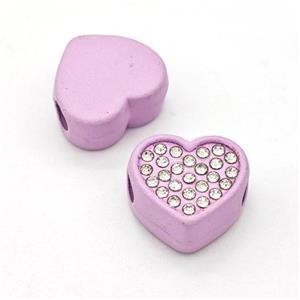 Lavender Resin Heart Beads Micro Pave Rhinestone Large Hole, approx 15mm, 3mm hole