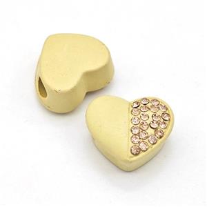 Gold Resin Heart Beads Micro Pave Rhinestone Large Hole, approx 16.5mm, 3mm hole