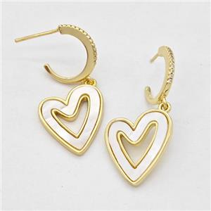 Copper Heart Stud Earrings Pave Shell Gold Plated, approx 17-19mm, 15mm dia