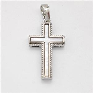 Copper Cross Pendant Pave Shell Platinum Plated, approx 13-20mm