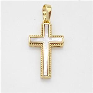 Copper Cross Pendant Pave Shell Gold Plated, approx 13-20mm