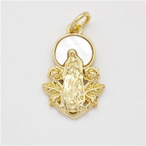 Jesus Charms Copper Pendant Pave Shell Gold Plated, approx 11.5-16mm