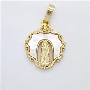 Jesus Charms Copper Pendant Pave Shell Gold Plated, approx 15mm