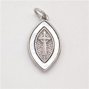 Cross Charms Copper Eye Pendant Pave Shell Platinum Plated, approx 10-16mm