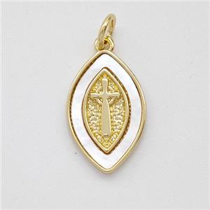 Cross Charms Copper Eye Pendant Pave Shell Gold Plated, approx 10-16mm