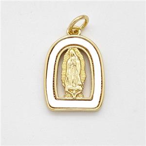 Virgin Mary Charms Copper Pendant Pave Shell Gold Plated, approx 12-16mm