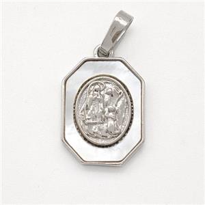 Virgin Mary Charms Copper Pendant Pave Shell Platinum Plated, approx 12-16mm