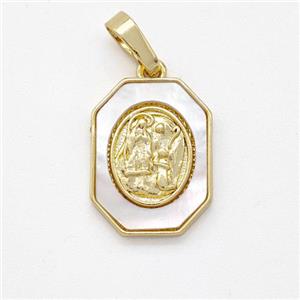 Virgin Mary Charms Copper Pendant Pave Shell Gold Plated, approx 12-16mm