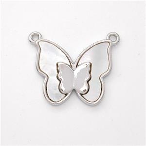 Copper Butterfly Pendant Pave Shell 2loops Platinum Plated, approx 14-16mm