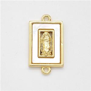 Virgin Mary Charms Copper Rectangle Connector Pave Shell Gold Plated, approx 11-15mm