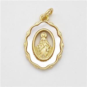 Virgin Mary Charms Copper Pendant Pave Shell Gold Plated, approx 13-15mm