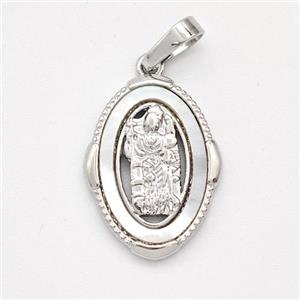 Saint Jude Charms Copper Pendant Pave Shell Platinum Plated, approx 14-18mm