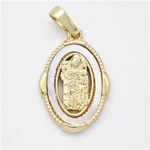 Saint Jude Charms Copper Pendant Pave Shell Gold Plated, approx 14-18mm