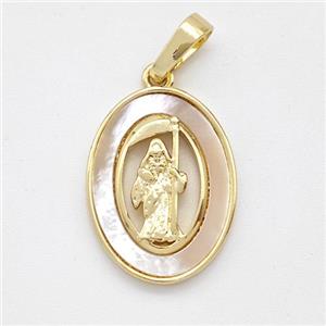 Saint Jude Charms Copper Pendant Pave Shell Gold Plated, approx 13.5-18mm