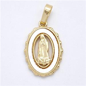 Virgin Mary Charms Copper Pendant Pave Shell Gold Plated, approx 13.5-17mm