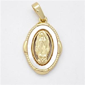 Virgin Mary Charms Copper Pendant Pave Shell Gold Plated, approx 14-18mm