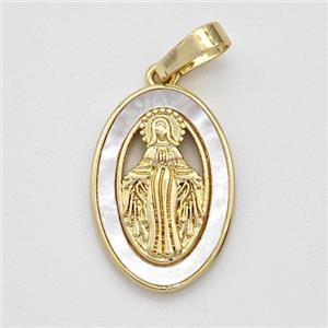 Virgin Mary Charms Copper Pendant Pave Shell Gold Plated, approx 12-18mm