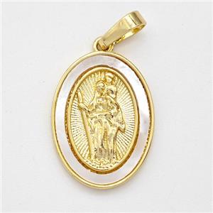 Saint Jude Charms Copper Pendant Pave Shell Gold Plated, approx 14-19mm