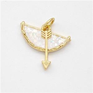 Bow And Arrow Charms Copper Pendant Pave Fire Opal 18K Gold Plated, approx 15-16mm