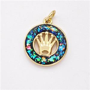 Copper Crown Pendant Pave Fire Opal Circle 18K Gold Plated, approx 14mm