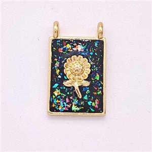 Copper Sunflower Pendant Pave Fire Opal Rectangle 2loops 18K Gold Plated, approx 11-15mm