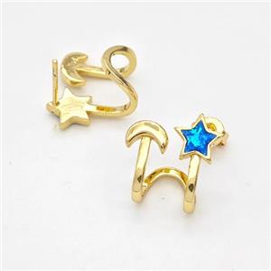 Copper Stud Earrings Pave Fire Opal Star Moon 18K Gold Plated, approx 6mm, 9-14mm