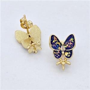 Copper Butterfly Stud Earrings Pave Fire Opal 18K Gold Plated, approx 6mm, 10x10mm