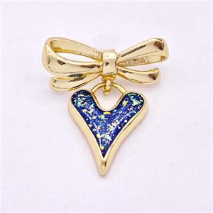 Copper Heart Stud Earrings Pave Fire Opal Bow 18K Gold Plated, approx 15mm, 9-23mm