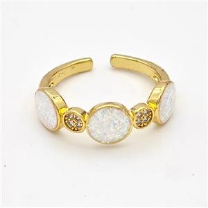 Copper Rings Pave White Fire Opal Zirconia 18K Gold Plated, approx 7mm, 18mm dia