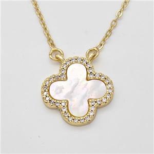 Copper Clover Necklace Pave Shell Zirconia 18K Gold Plated, approx 18mm, 38cm length