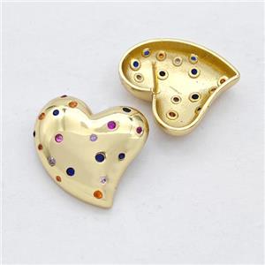 Copper Heart Stud Earring Micro Pave Zirconia Gold Plated, approx 20mm