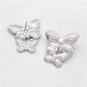 Copper Butterfly Stud Earrings Platinum Plated, approx 16-25mm